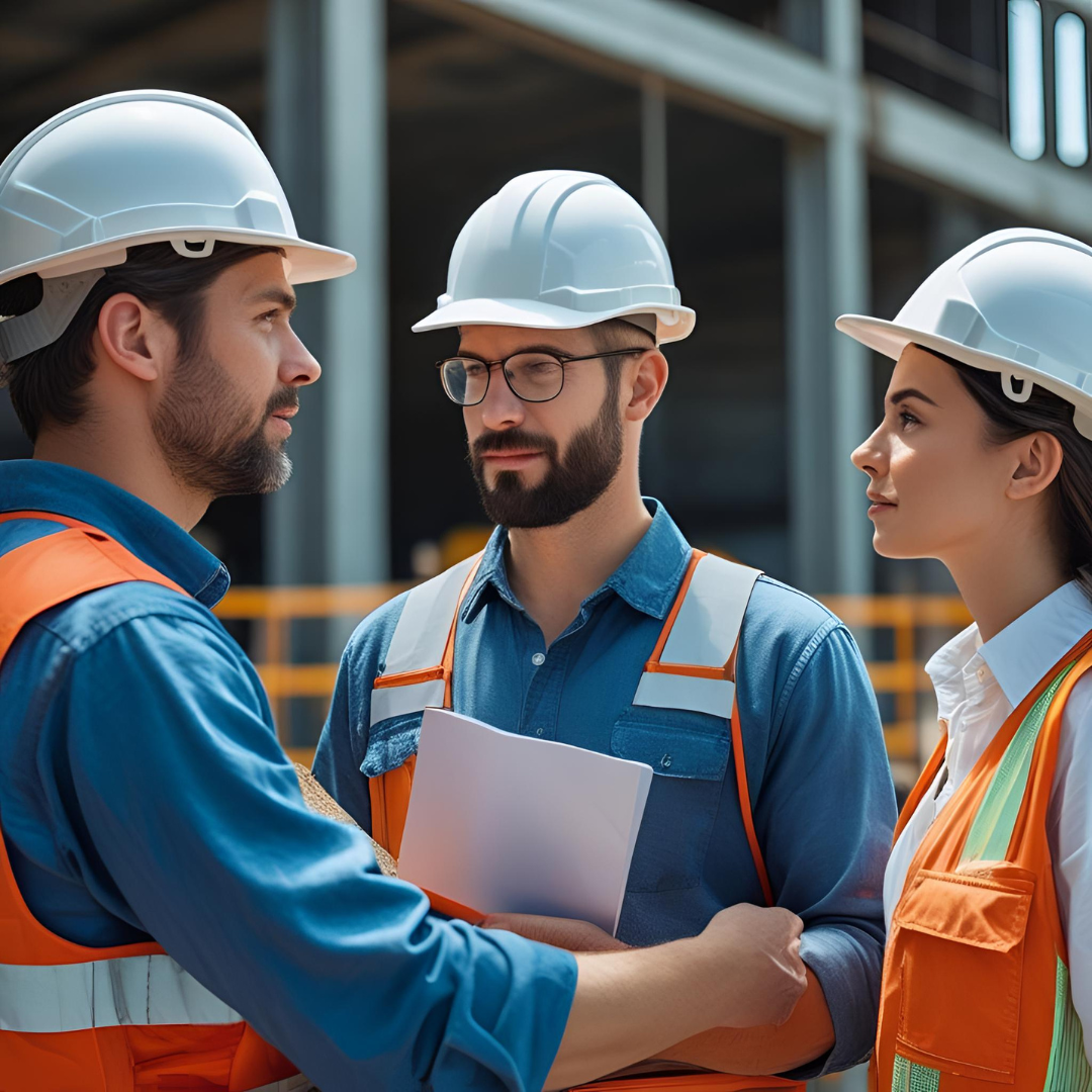 Contractor reviewing legal documents on a construction site, symbolizing the importance of identifying all necessary parties in a Mechanic’s Lien.